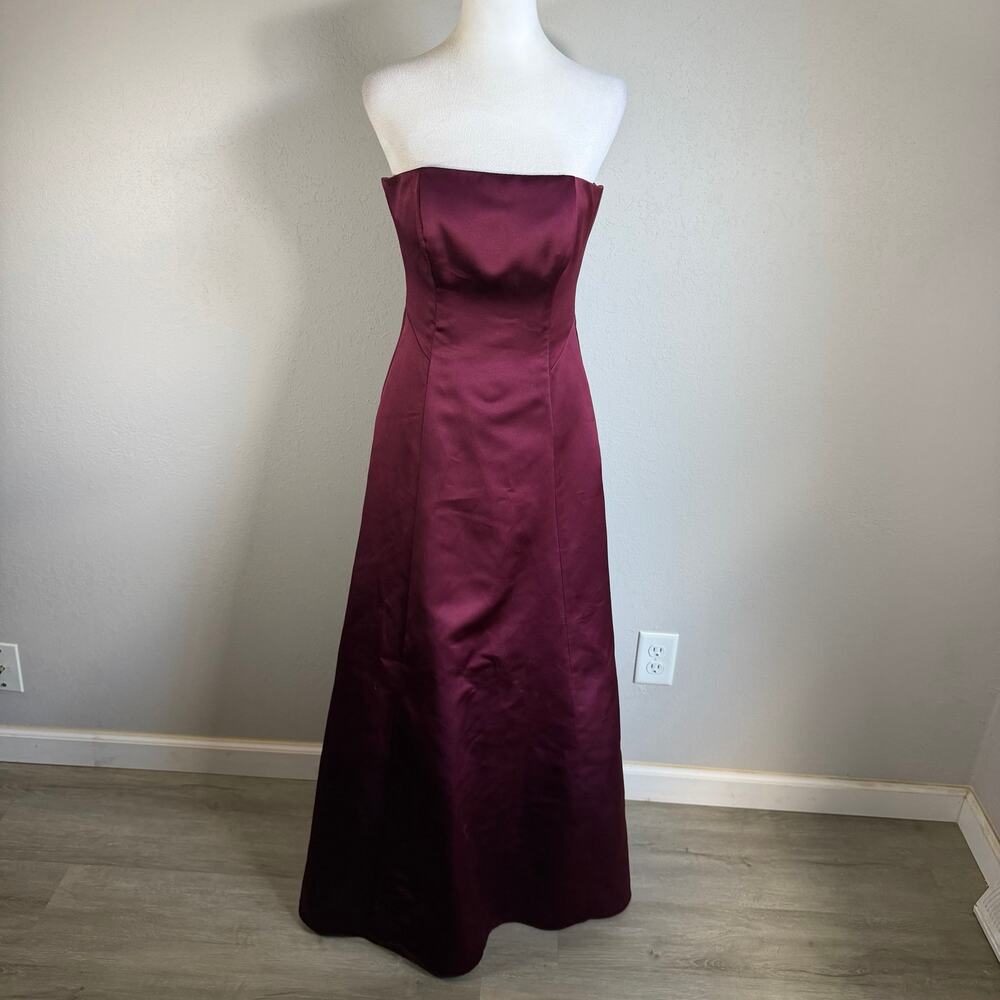 Michelangelo Strapless Burgundy Straight Neckline Satin Full Length Gown Women 2